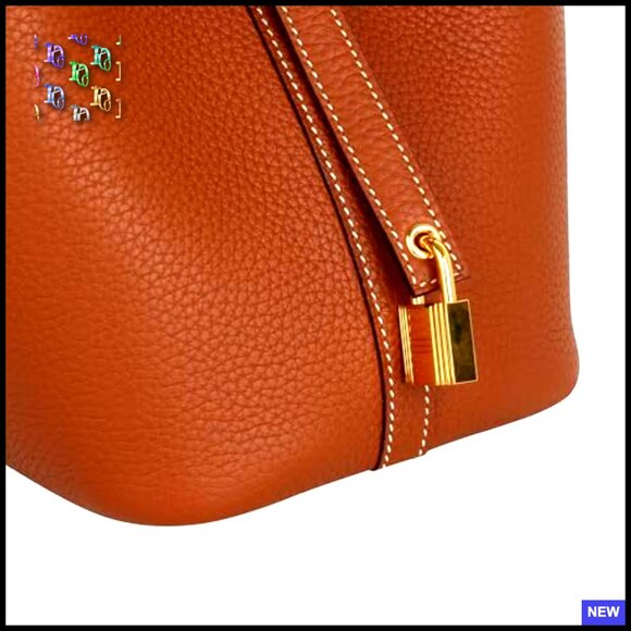 Genuine Leather Bucket Bag Handheld Tote Bohemian Style Metal Clasp - Picture 6 of 7